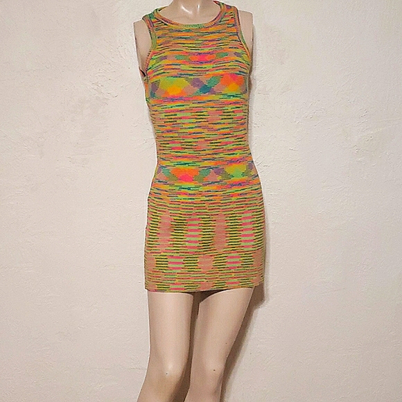 NWT, FACTORY SEALED. Meena Cuties Bodycon Colorburst Bohemian Knit Mini Dress - Picture 3 of 8